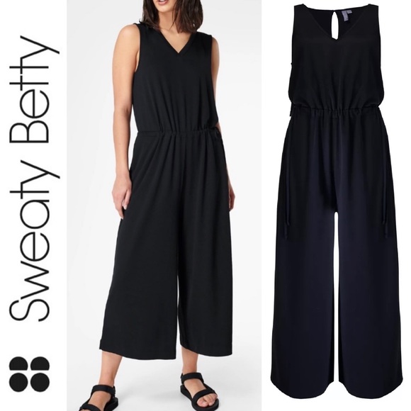 Sweaty Betty Cruise Jumpsuit Wide Leg Pants in Black Minimalist Loungewear S - Picture 3 of 16